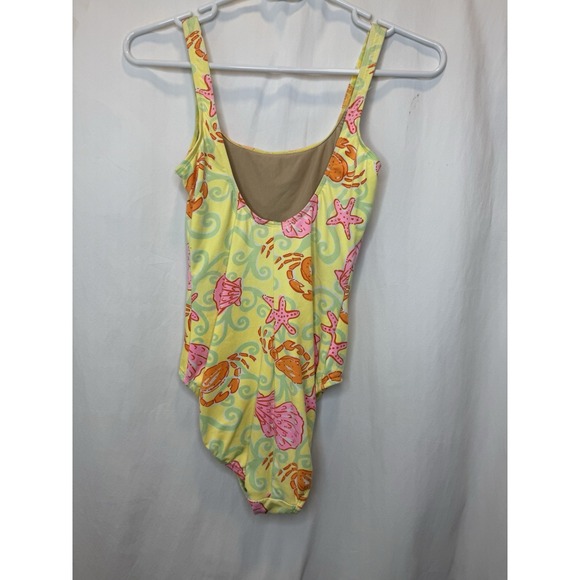 Lilly Pulitzer Y2K‎ 90s Vintage Pink Yellow Orange One Piece Swimsuit Sz 6 Crabs - Picture 2 of 3
